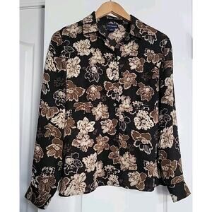 ANN TAYLOR Vintage 90’s Women's Semi Sheer Floral Silk Blouse Size 4 EUC